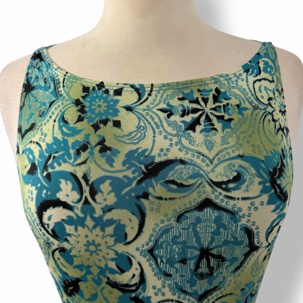 VTG Charlotte Russe Y2K Boho Medallion Boatneck Tank Top Green Blue Large - Picture 3 of 11